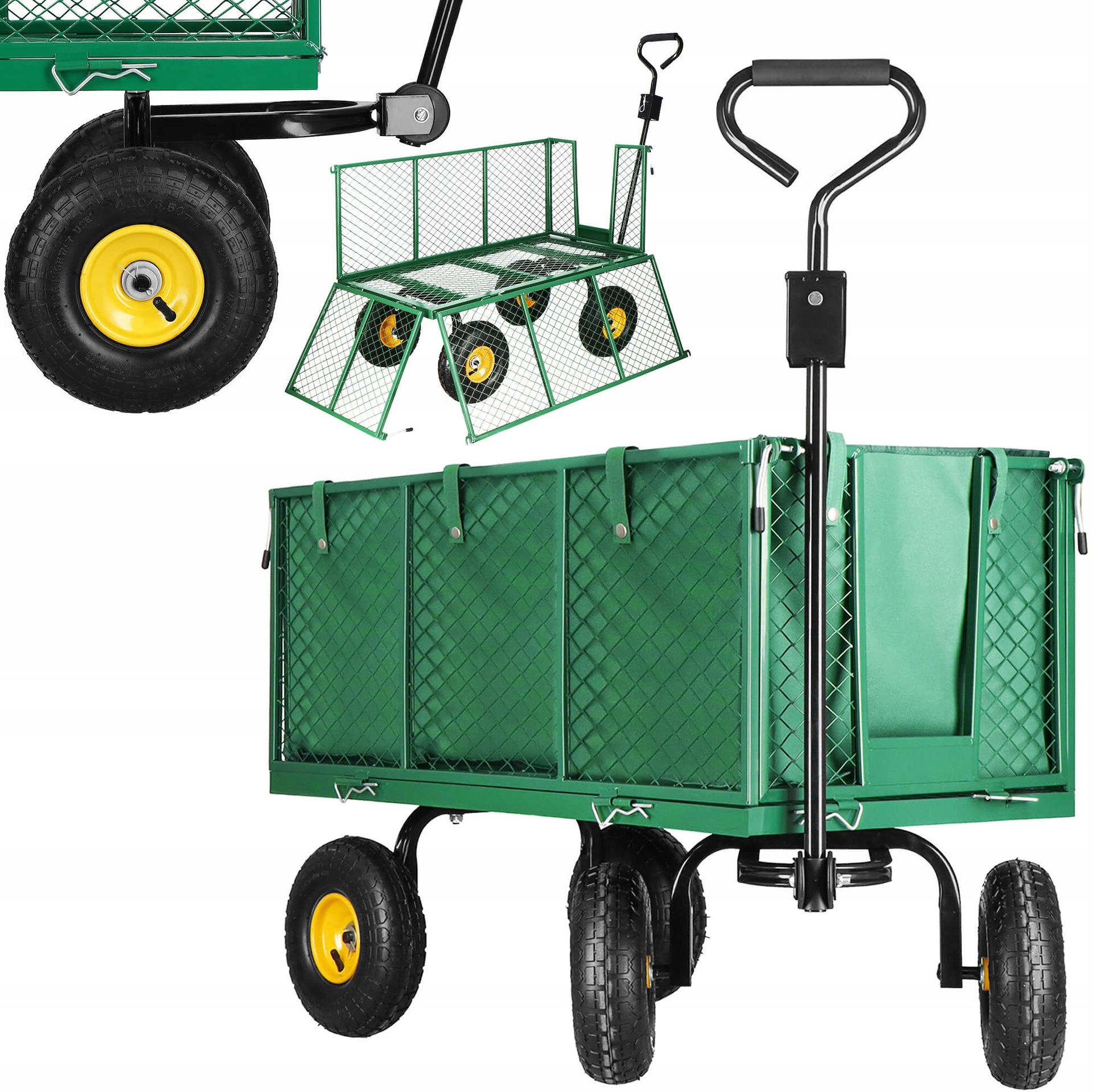 Záhradný vozík Springos 250 l 400 kg s otváracími bočnicami, 4 kolieska